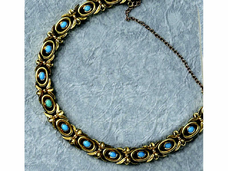 Appraisal: ANTIQUE TURQUOISE BRACELET k yellow gold English late Victorian open