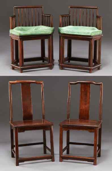 Appraisal: Pr Chinese rosewood chairs Pr yoke back chairs ''H x