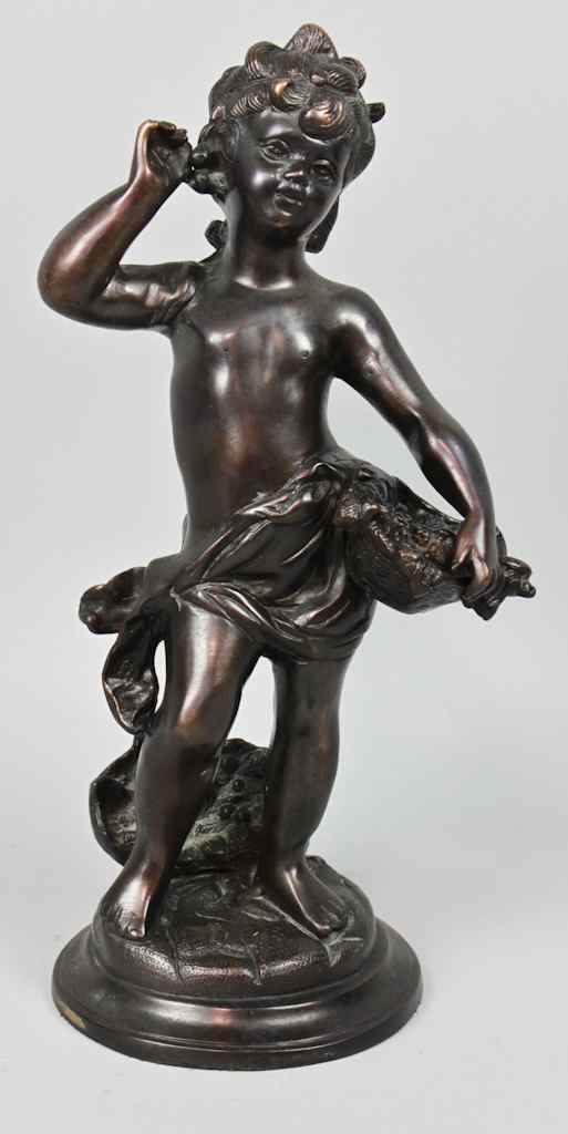 Appraisal: BRONZE FIGURE OF A GIRL HOLDING A FLOWER BASKET on