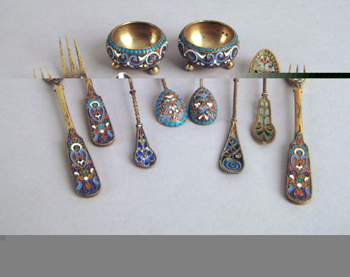 Appraisal: Russian silver gilt and enamel condiment set late th c