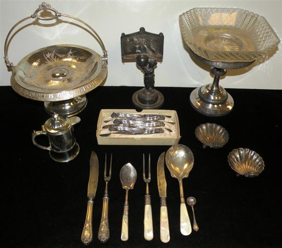 Appraisal: Silver plate including Victorian figural cherub holding ball card holder