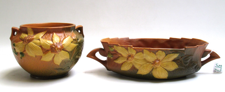 Appraisal: TWO ROSEVILLE ART POTTERY PIECES in the Clematis pattern of