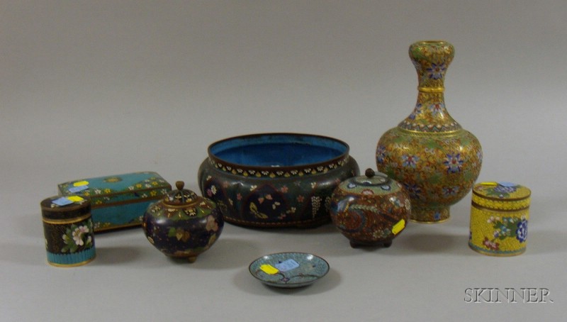 Appraisal: Eight Pieces of Cloisonne two round covered jars two cylinder