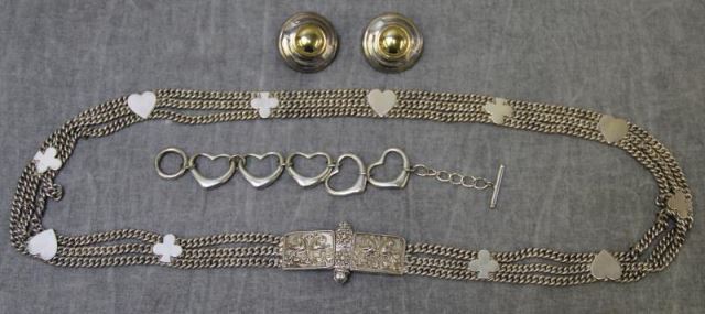 Appraisal: JEWELRY Silver Jewelry Grouping Includes a heart form bracelet -