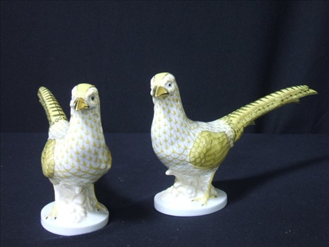 Appraisal: HEREND PAIR OF PHEASANTS FIGURES with golden yellow fishnet -