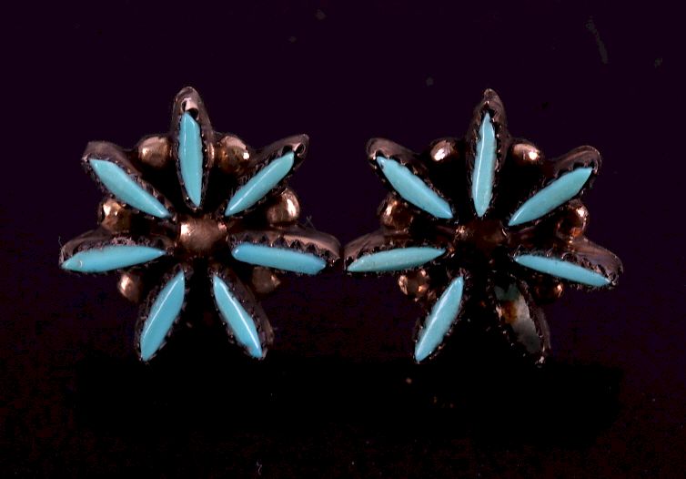 Appraisal: Zuni Petite Point Turquoise Earrings Included in this lot is