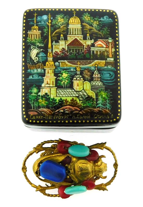 Appraisal: Box and Pin small Russian lacquer box with steeple and