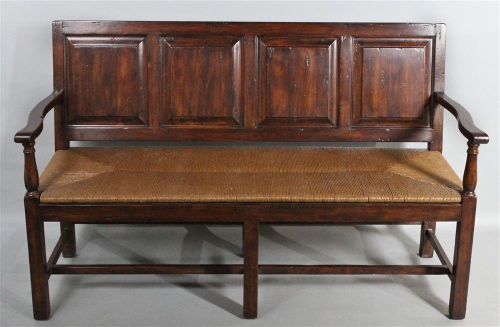 Appraisal: PANELED OAK SETTLE WITH RUSH SEAT rectangular four paneled back