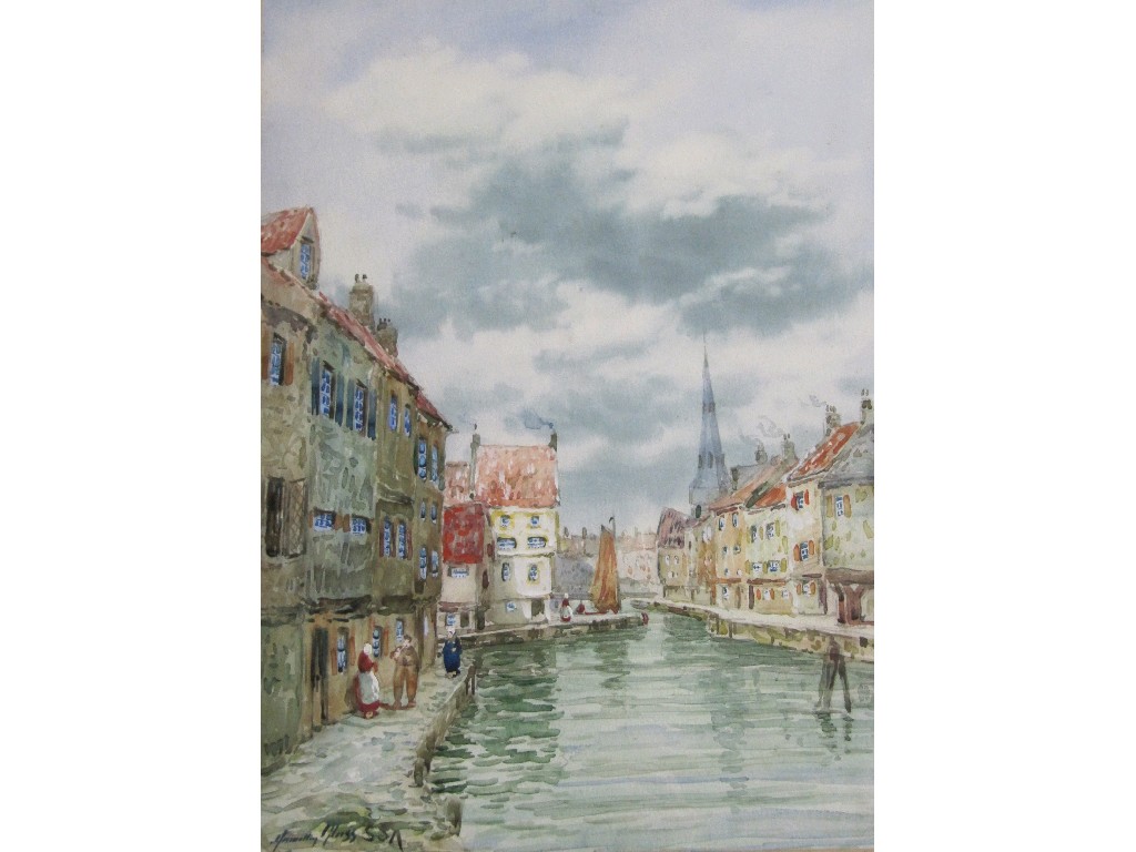 Appraisal: J HAMILTON GLASS SSA Watercolour Dutch canal scene signed x