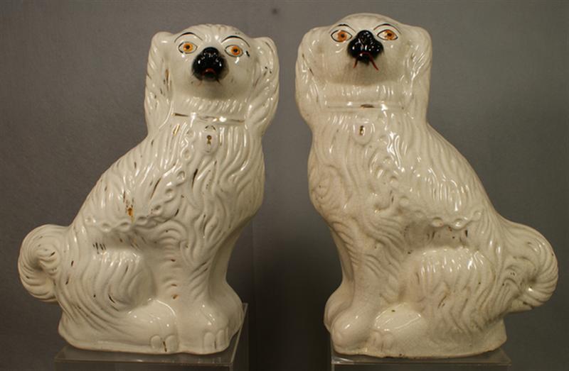 Appraisal: Pr Staffordshire white spaniels gilt trim with some wear craquelure