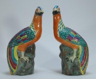 Appraisal: PR Chinese Straits Porcelain Phoenix Bird Statues CHINA TH CENTURY