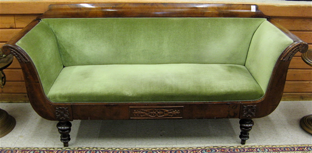 Appraisal: EMPIRE MAHOGANY SCROLL ARM SOFA American second quarter of the