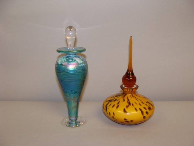 Appraisal: Group of Two Blue Art Glass Perfume Bottle signed together