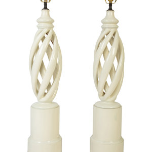 Appraisal: A Pair of Mid-Century Modern White Swirl Lamps Attributed to