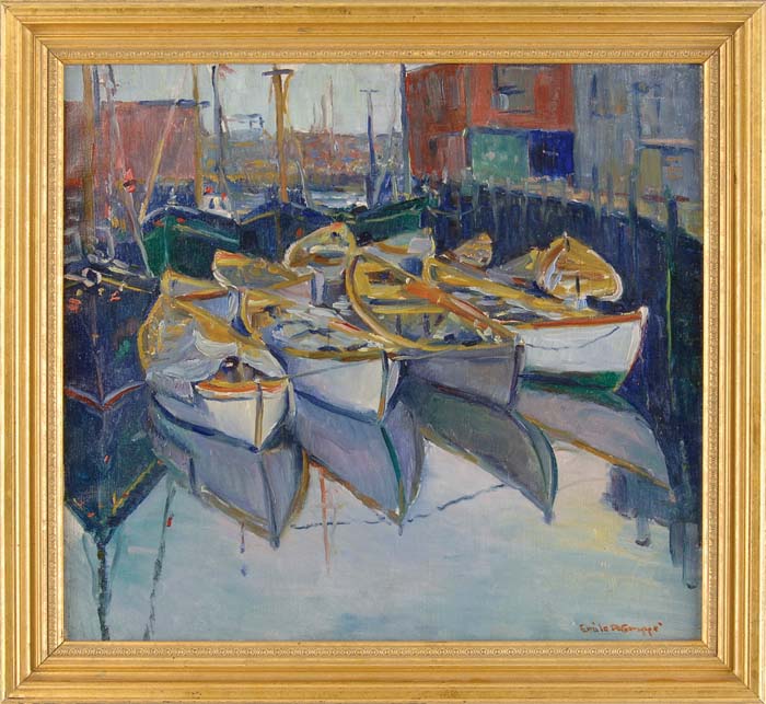 Appraisal: EMILE ALBERT GRUPPE American - BOATS AT DOCK Oil on