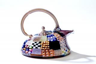 Appraisal: Crazy Quilt Teapot by Richard Marquis Blown glass murrine technique