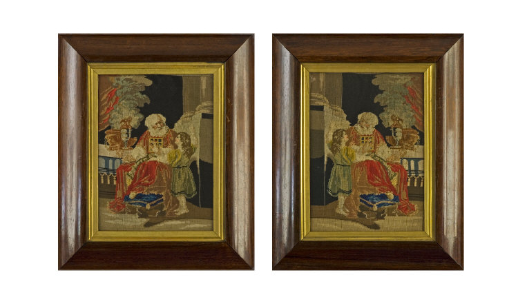 Appraisal: Pair of Petit Point Pictures Fine Woolwork Depictions of Samuel