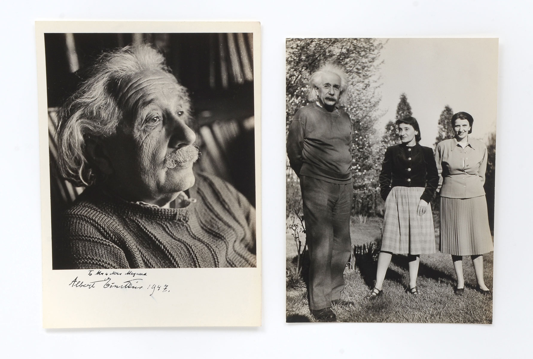 Appraisal: VINTAGE ALBERT EINSTEIN PHOTOGRAPHS signed photo autographed to Mr and