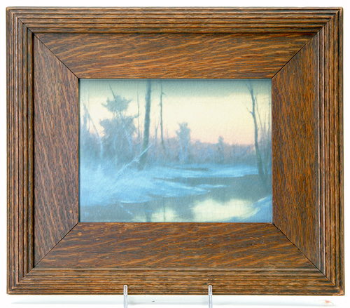 Appraisal: ROOKWOOD Scenic Vellum plaque painted by Fred Rothenbusch with a