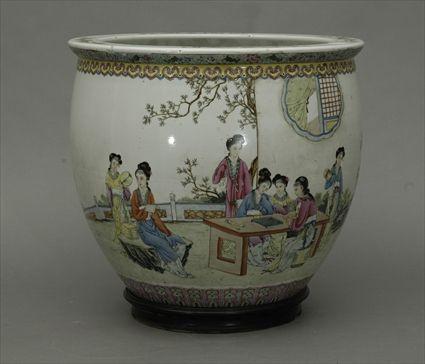 Appraisal: Chinese Famille Rose Porcelain Jardiniere Decorated with Figues in x