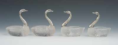 Appraisal: Two Pair Molded Glass and Sterling Swan Salts Each measuring