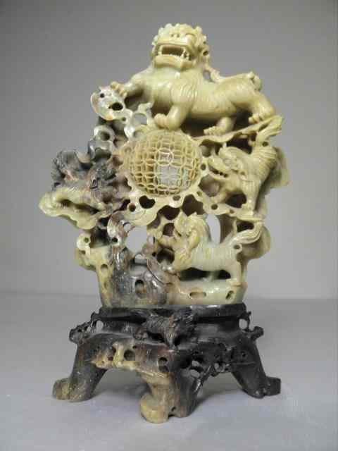 Appraisal: Chinese carved soapstone animal group Intricately carved details throughout Condition