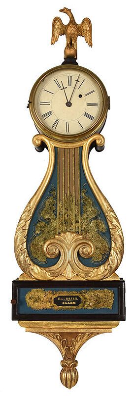 Appraisal: Rare Edmund Currier Parcel Gilt Lyre Wall Clock Salem Massachusetts