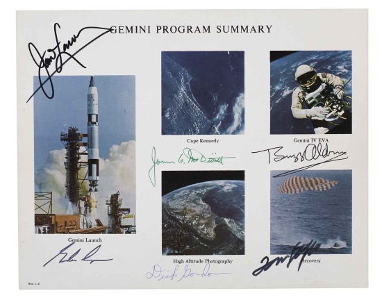 Appraisal: Gemini Program Summary A NASA lithograph featuring mission scenes from