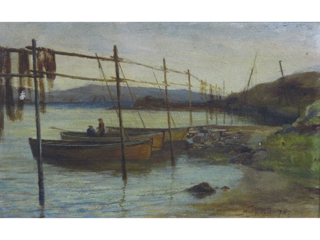 Appraisal: JAMES MacNIVEN Oil on board 'On the Shore Tarbert' signed