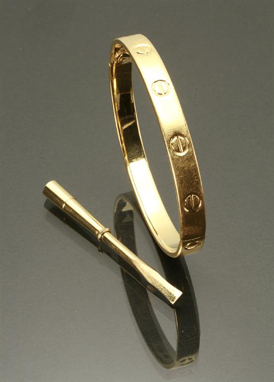 Appraisal: -Karat Yellow-Gold 'Love' Bangle Bracelet Aldo Cipullo Cartier Circa Together