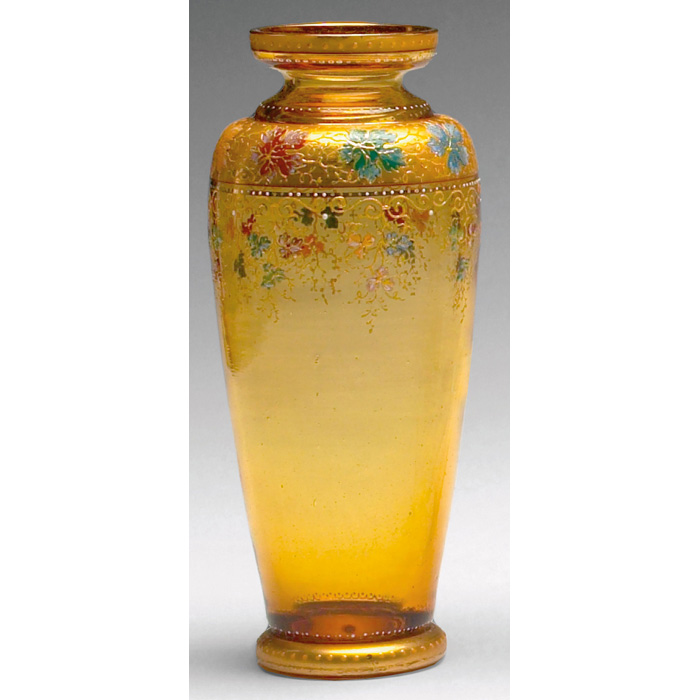 Appraisal: Moser vase tapered form in amber glass with a band