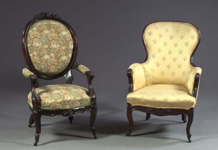 Appraisal: American Rococo Revival Mahogany Armchair ca the back with a