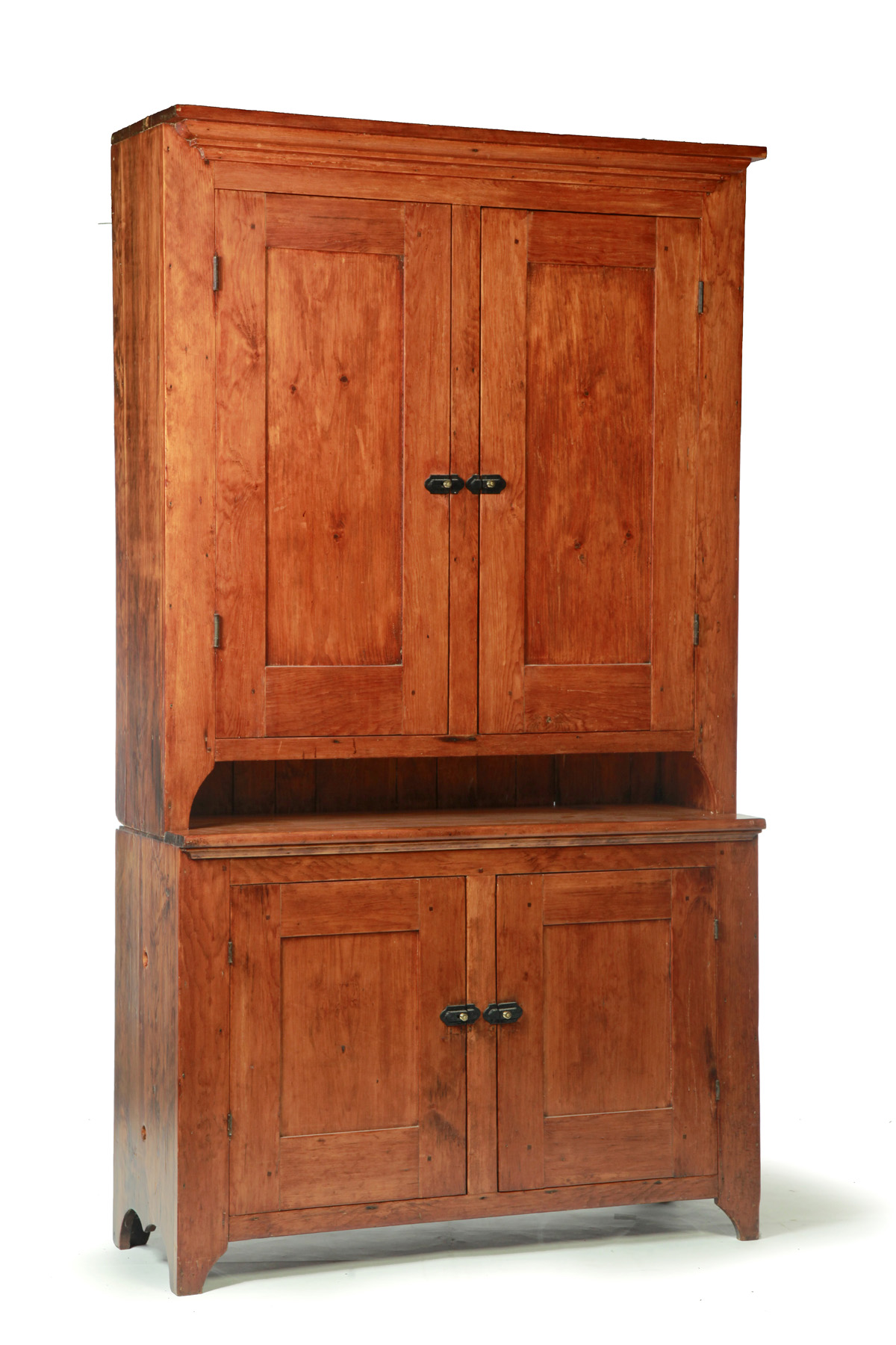 Appraisal: TWO-PIECE STEPBACK CUPBOARD American th quarter- th century Pine Molded