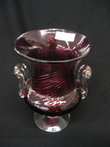 Appraisal: Cranberry Art Glass Vase swirl design clear handles base excellent