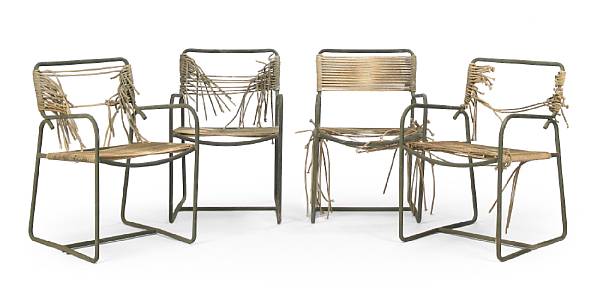 Appraisal: A Walter Lamb tubular bronze and cord patio dining set