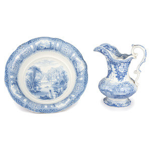 Appraisal: A Staffordshire Blue and White Transferware Wash Basin and Ewer