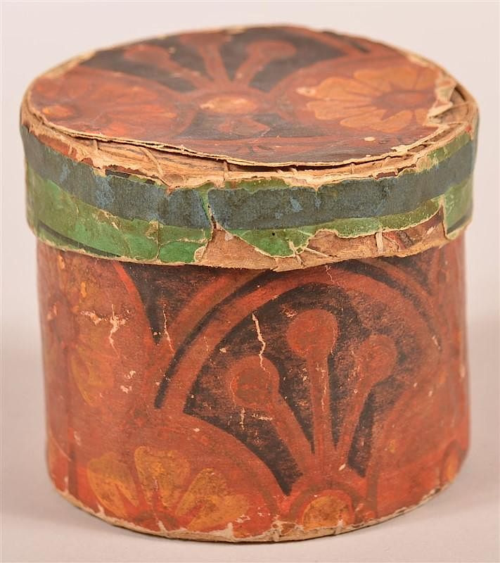 Appraisal: Wallpaper Covered Trinket Canister Mid th Century Wallpaper Covered Trinket