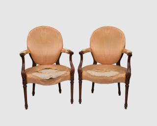 Appraisal: Pair of Georgian Carved Mahogany Armchairs in the French style