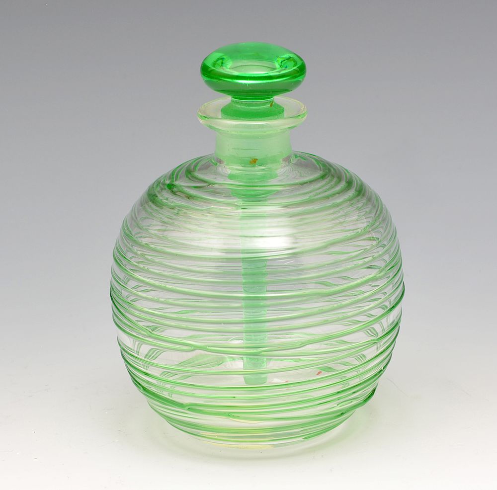 Appraisal: Steuben green threaded glass perfume bottle Steuben green threaded glass