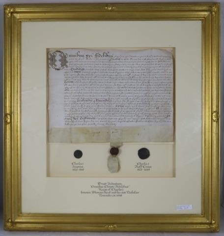 Appraisal: HANDWRITTEN TRUST INDENTURE DOCUMENT OMNIBUSCHRISTI FIDELIBUS REIGN OF CHARLES I