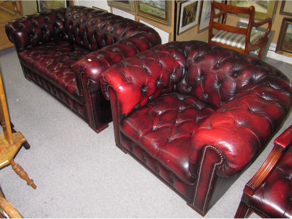 Appraisal: Red leather chesterfield sofa