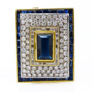 Appraisal: Sapphire Diamond and Karat Yellow Gold Brooch set in the