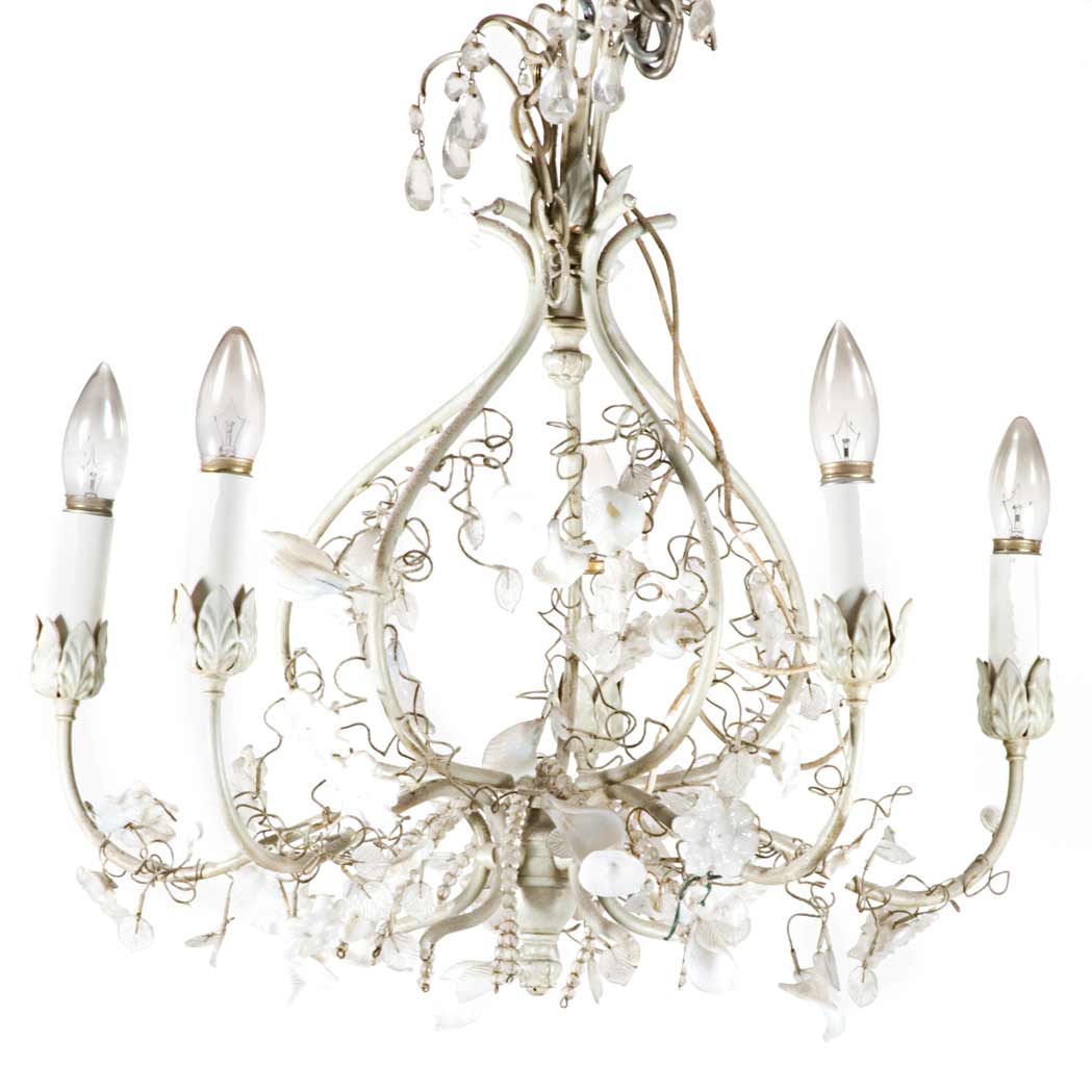 Appraisal: Rococo Style Glass and Painted Metal Five-Light Chandelier Height inches