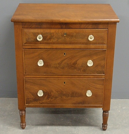 Appraisal: - Diminutive Sheraton cherry and mahogany chest of drawers c