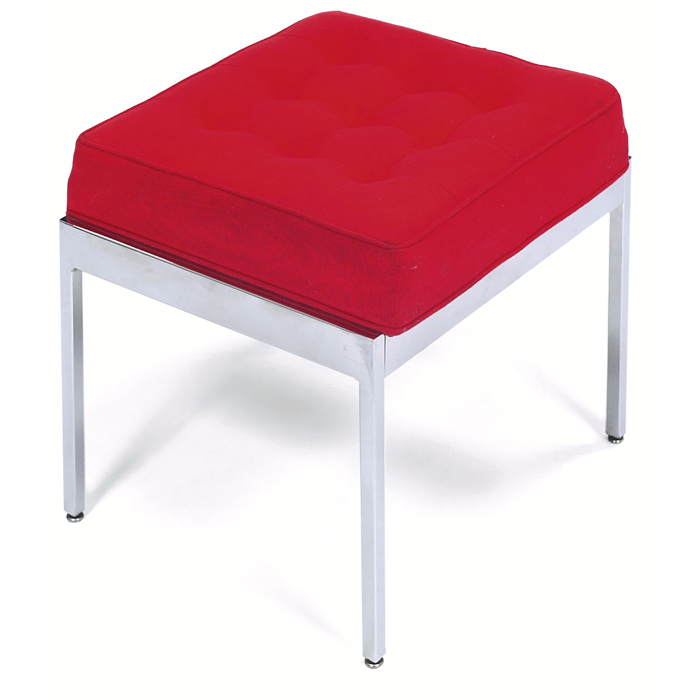 Appraisal: Steelcase stool USA original tufted red wool upholstery chromed metal