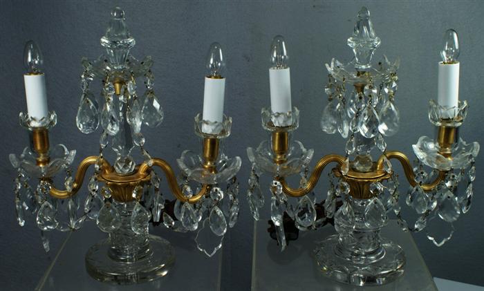 Appraisal: Pr crystal and gilt brass double arm electric candelabra tall