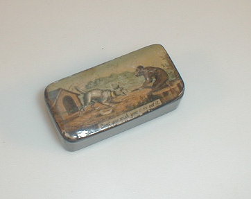 Appraisal: A thC papier mach snuff box of rounded oblong form