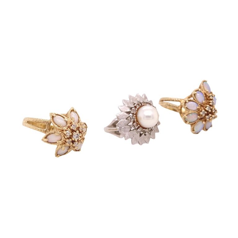 Appraisal: Collection of Pearl And Opal Diamond Rings Collection of Pearl