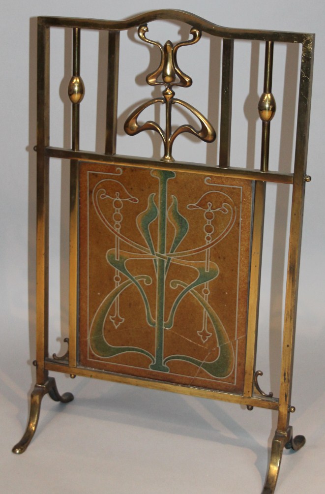 Appraisal: A late thC brass Art Nouveau fire screen the shaped