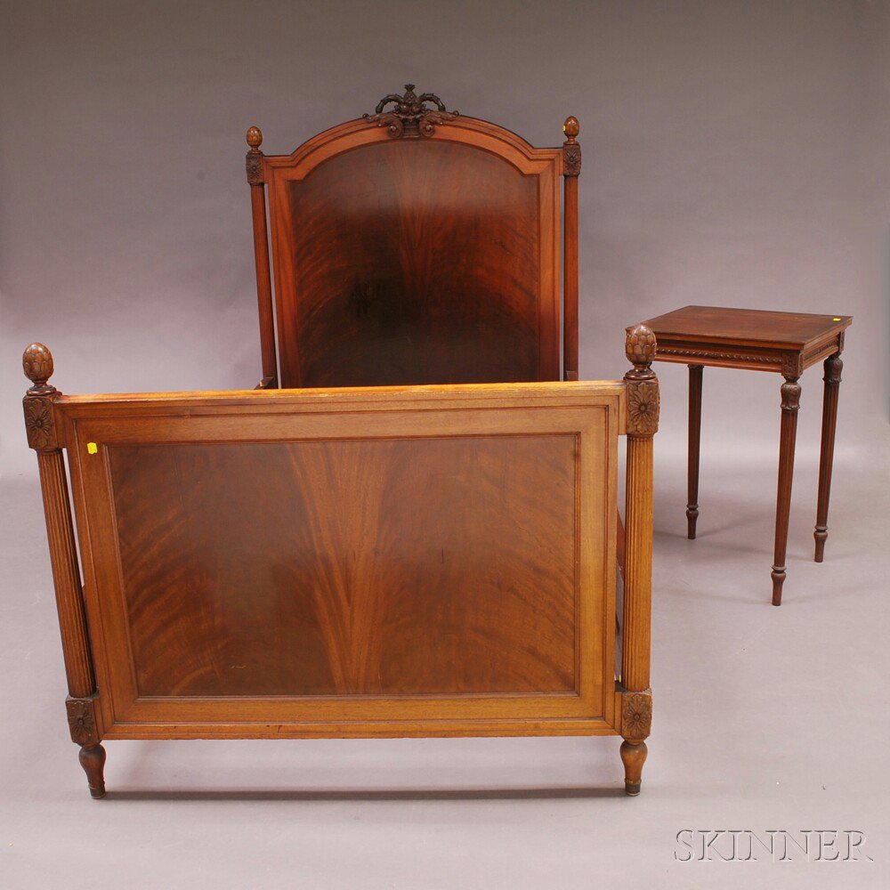 Appraisal: Neoclassical-style Mahogany Single Bed and Nightstand bed with pineapple-carved finials